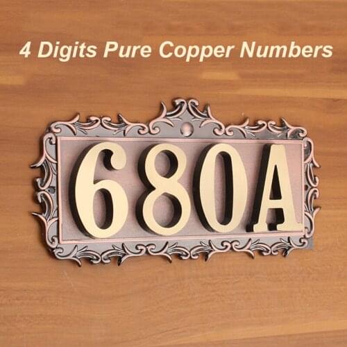 4 Digits House Number 180*83*2.5mm European Style Pure Copper Gate Numbers Card Hotel Villa Apartment Door Plating Plate Signs