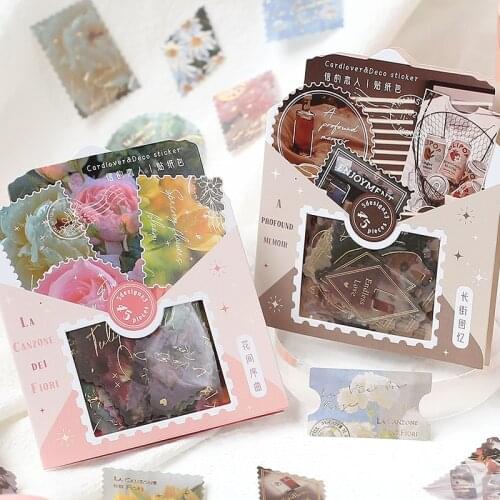 45Pcs/Bag Vintage Galaxy Flower Stamp Paper Sticker Package DIY Diary Journal Decoration Label Sticker Album Scrapbooking