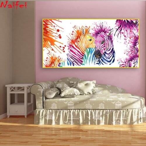 Large 5D Diamond Painting Full Square Round Colorful Watercolor Zebras Mosaic Home Decoration Embroidery Picture Handicraft Art