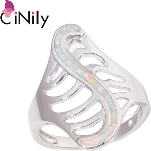 CiNily Blue & White Fire Opal Super Large Finger Rings Silver Plated Wide Retro Hollow Ring Simple Vintage Jewelry Man Woman