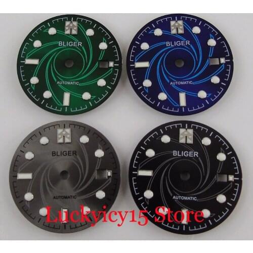 BLIGER 31mm Grey/Black/Green/Blue Watch Dial with Date Window Pattern Fit ETA 2836 MIYOTA Movement