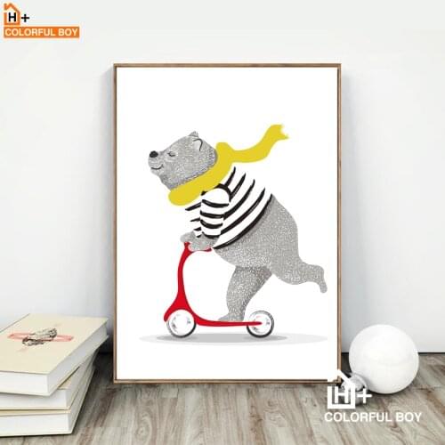 COLORFULBOY Cycling Bear Wall Art Print Animal Posters And Prints Canvas Painting Wall Pictures For Living Room Decor