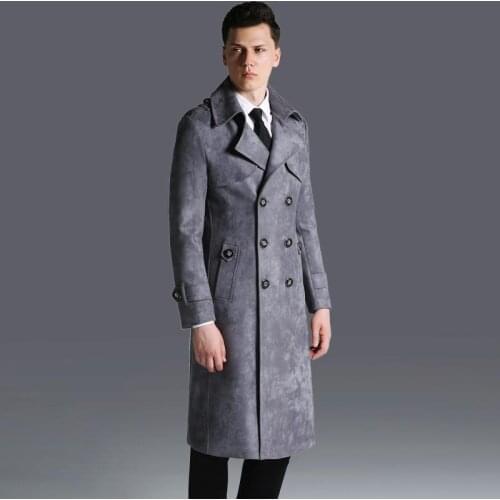 Mignlu Long Style Mens Coats Autumn Winter Double Breasted Mens Jackets And Coats Plus Size 6xl Luxury Suede Fabric Mens Trench