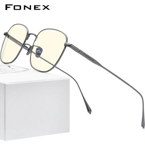 FONEX Pure Titanium Anti Blue Light Blocking Glasses Women 2020 New Vintage Round Antiblue Rays Computer Eyeglasses Men AB8560