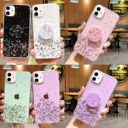 Gradient Glitter Star Phone Case For Oppo Realme 7 X7 6 Pro X50 Reno 3 4 Pro ACE F17 Pro A72 A73 A92 A93 With Stand Holder Cover