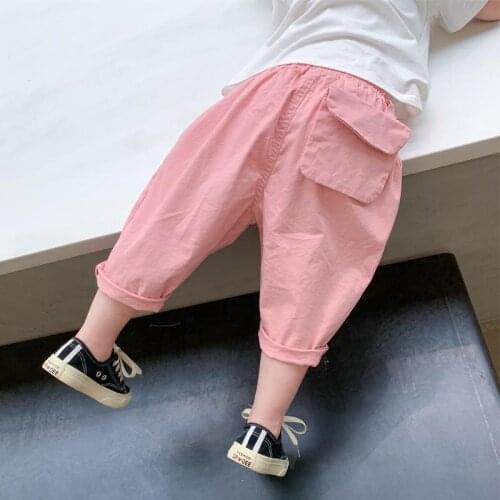 Girls cotton pants childrens summer new solid color fashionable foreign style casual pants baby kids girls thin trousers P4 155