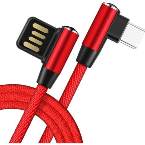 2m 90 Degree Type C Cable Right Angle USB 2.0 Type C Male 2.4A Nylon-Braided Fast Charging Sync Data Cord for Playing Game