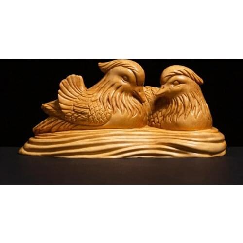 Mandarin Duck Wood Animal Sculpture Home Decoration A Pair of Newlywed Wedding Gifts Wedding Room Miniature Decoration Crafts Gi