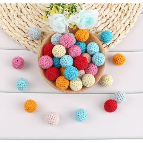 Kovict 20mm 20pc Wooden Crochet Beads Chewable DIY Wooden Teething Knitting Beads Pacifier Chain Crib Sensory Toy Baby Teether