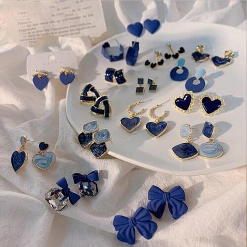 Summer Blue Earrings Heart Shaped Elegant Rhinestone Earrings Irregular Bow Earrings Makeup Matching Jewelry Gift