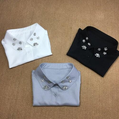 Fashion lady leopard shirt versatile mesh blouse spot wild pure color hollow bead lace versatile collar decorative accessories