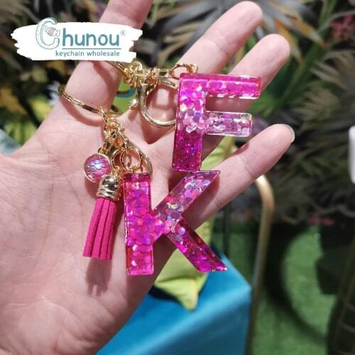 Fashion Letter A-Z Initial Keychain Resin Key Chain Ring for Women Cute Car Acrylic Sparkling Key Ring Charm Bag Couple Bag Gift