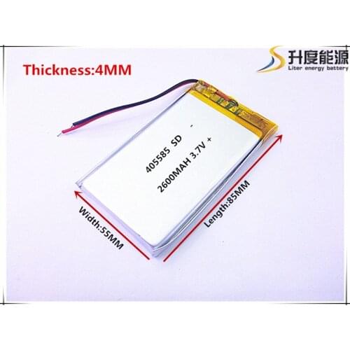 Newest 405585 Lithium Polymer Battery 3.7V 2600mAh Li ion Rechargeable Accumulator For Mobile Power Bank DIY E-book