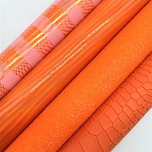 Orange Chunky Glitter leather, Leopard and Hearts Printed Synthetic Leather For Bow A4 21x29CM Twinkling Ming KM291