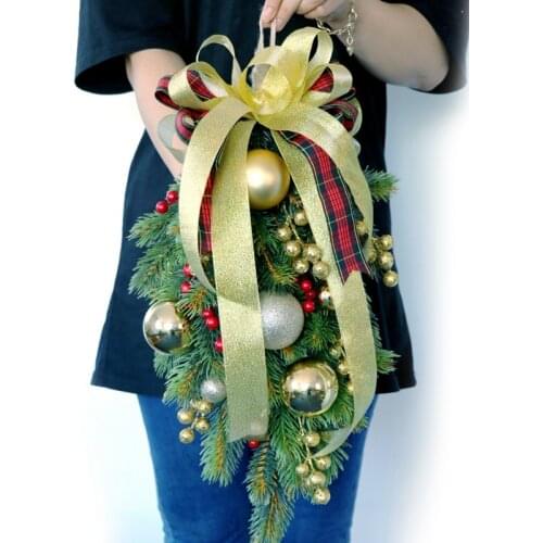 Christmas Swag Teardrop Door Artificial Pine Needles with Red Berry for Holiday Christmas Wall Hanging Decor