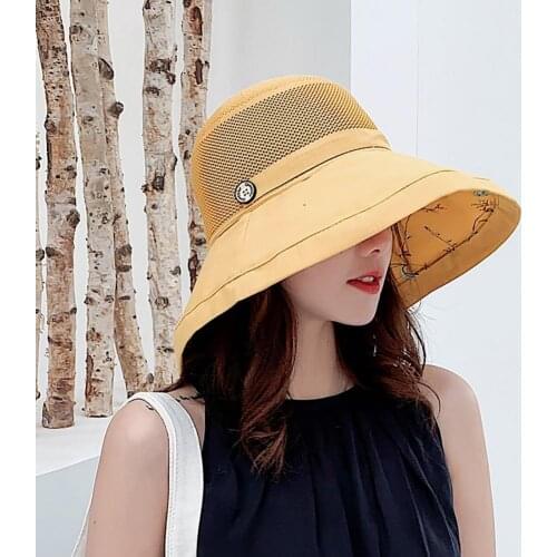 Bucket hat Women Sun Hat Wide Brim UV Protection Skin Friendly Women Bucket Hats Apparel Accessories flat top hat Summer 2021