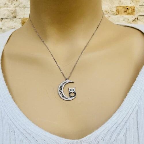 Owl With Beautiful Eyes 925 Sterling Silver Necklace Women Girls Gift Jewelry Accessories Fashion Handmade Elegant Chain