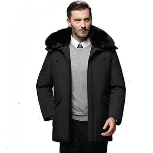 Middle-aged down Jacket Mens Mid-length Thick Middle-aged MenS Wear Fur Collar Plus-sized Daddy Clothes Winter Jacket Father