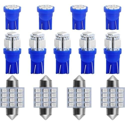13pcs/set Car Interior LED Light Bulbs 12V Blue Atmosphere Lamp Ceiling Dome Decoration Lights License Plate Lamps Car-Styling
