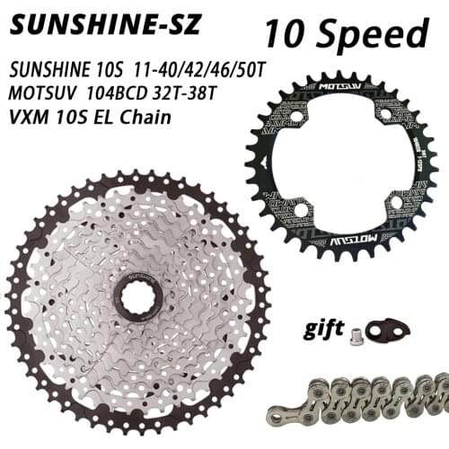 MTB Road bike 10 speed Bike Freewheel 11-40T 42T 46T 50T Cassette Flywheel 104 BCD Chainring 32T 34T 36T 38T VXM 10S EL Chain