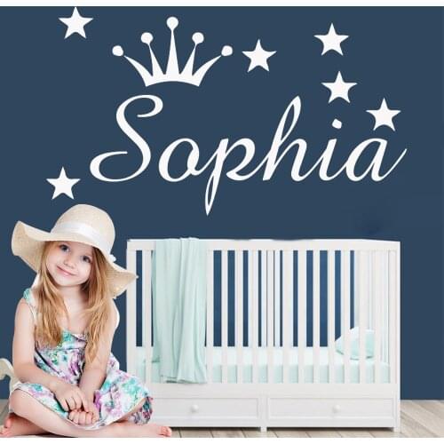 Vinyl Personalized Crown Custom Name Wall Stickers For Kids Rooms Decoration Babys name on the Murals Decals Poster HY2036