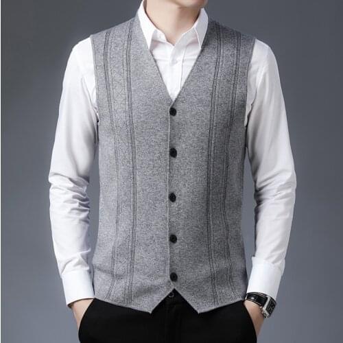 High Quality Autumn Male Wool Cardigan Knit Vest Man Casual Sleeveless Knitwear Sweater Coat Free Shipping