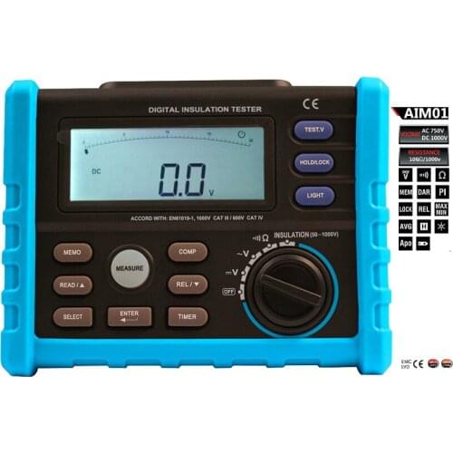 AIM01 High Precision Megger Digital Insulation Resistance Meter Tester Multimeter 10G ohm 1000V Medidor