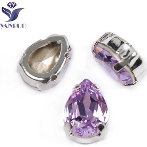 YANRUO 4320 All Sizes Violet Drop Sewn Stones Glass Strass Crystal Point Back Sewing Rhinestones For Wedding Dresses