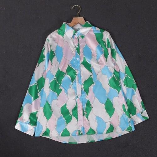 High Quality Vintage Blouse Printed Lapel Long Sleeve Single-Breasted Shirt Womens Blouses New Arrival 2021 Elegant Tops