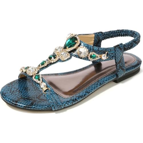 Fashion Large Size Womens Shoes Vintage Bohemian Rhinestone Sandal Woman 2021 Beaded Snake Pattern Sandalsqs54