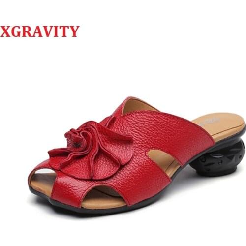 XGRAVITY Size 35-40New Girl Pretty Ladies Fashion Casual Outdoor Shoes Genuine Leather Strange Heel Sexy Slippers Sandals Women