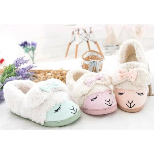 Cute Sheep Animal Cartoon Women Winter Home Slippers For Indoor Bedroom House Warm Cotton Shoes Adult Plush Flats Christmas Gift