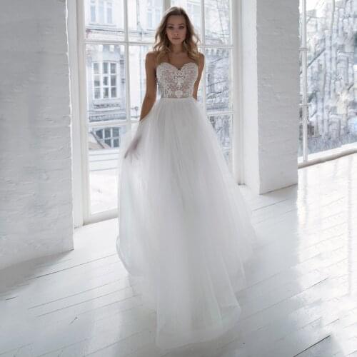 UZN Elegant BOHO A-Line Wedding Dress Sweetheart Lace Appliques Beading Bridal Gown Sexy Backless Brides Dress