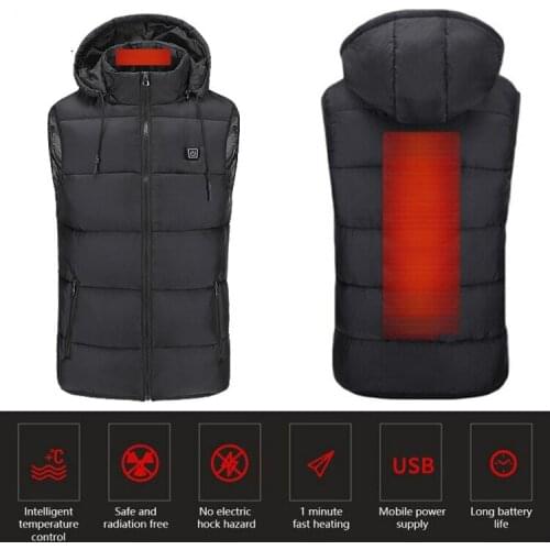 Winter Electric Heated Vest Jacket Men Women Warm USB Charging Cotton Smart Heating Vests Hooded Electric Heating Waistcoat