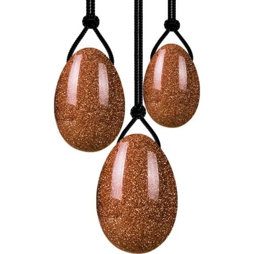 Gold Sandstone Yoni Egg Set Natural Stones Jade Eggs Drilled Vaginal Jade Egg Crystal Yoni Eggs For Kegel Exercises Stone Balls