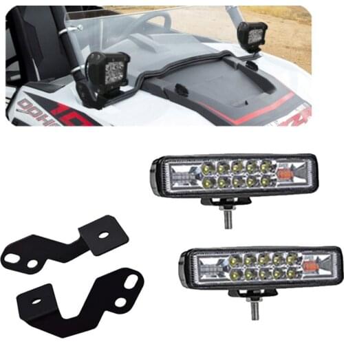 2pcs Side Pillar Roll Cage Light Pod Mounting Brackets with 6inch 24w Flash strob Work Lights Fits Polaris RZR XP 900 1000