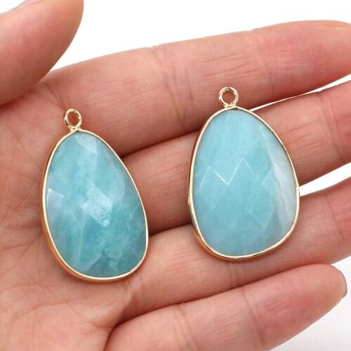 2Pcs Natural Stone Blue Amazonite Faceted Drop Shape Pendant Charms for Jewelry Making DIY Necklace Earrings Accessories 23x34mm