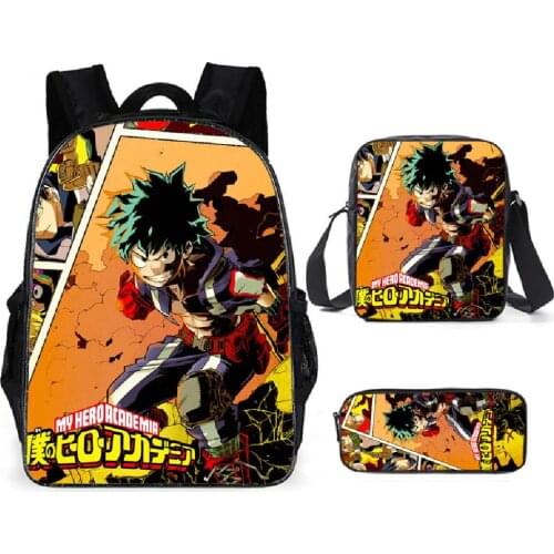 3pcs/set My Hero Academia Backpack Anime Student School Shoulder Bag For Boys Pencil Bag Knapsack Teenager Travel Mochila