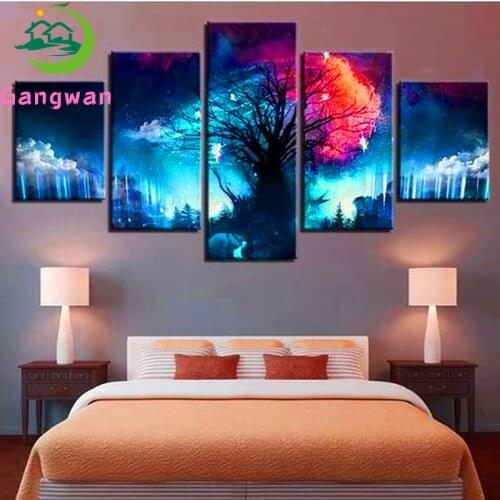 5 pcs 5D Diy Diamond Mosaic fantasy forest big tree Diamond Painting Full Square Round Diamond Embroidery waterfall landscape