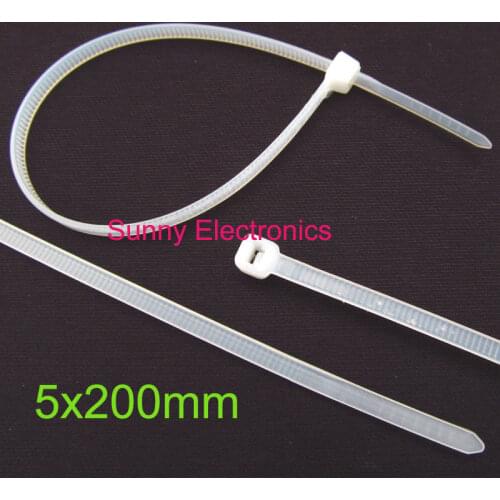 500 PCS Pack 8" inch 5*200mm White Network Cable Cord Wire Tie Strap 50 Lbs Zip Nylon