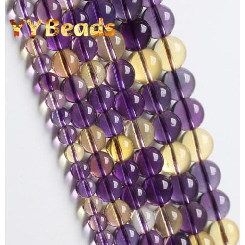 100% Natural Amethysts Citrines Crystals Beads 6mm 8mm 10mm Top Quality Purple Yellow Crystals Beads For Jewelry Making 15"