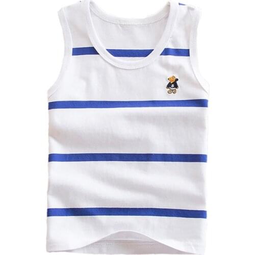Children Cotton Vest T shirt for Boys Summer Out Wear Vests Tops Casual Cotton Striped Sleeveless Boys T shirt for 3-16Y BC006