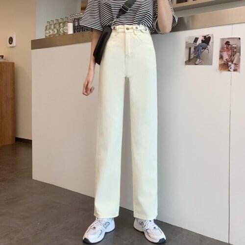 Womens Spring and Autumn Business Thin Loose Straight Jeans 2021 New Classic White High Waist Casual Pants Brand Womens Pants