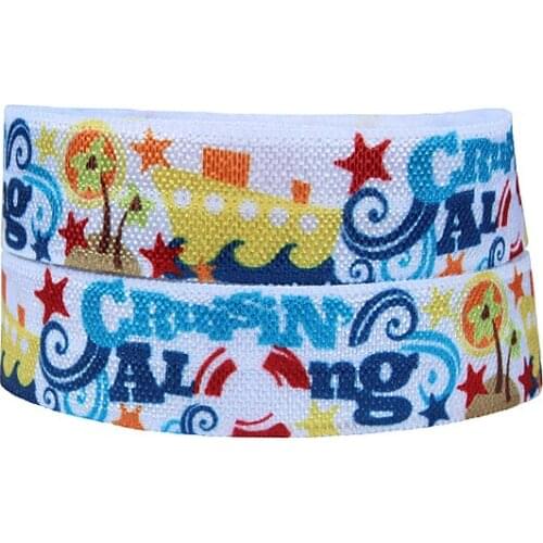 FLRA Elastic(100yards/lot) Cute sailing on the sea printing fold over elastic hair ties