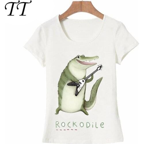 Punk Cool Rock Rockodile Print T-Shirt Summer Fashion Women T-shirt Girl Cartoon music Tops Cute Woman Tee Hip Hop Short sleeve