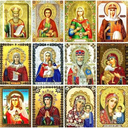 HUACAN 5d DIY Diamond Painting Religion Madonna Cross Stitch Full Square Diamond Mosaic Icon Decoration Home