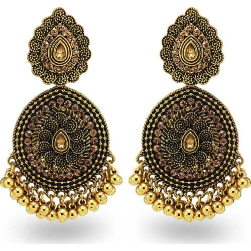 Indian Jewelry pendientes Rhinestone Beads Statement Earrings for Women Boho Bells Tassel Drop Dangle Jhumka Earring Party Gift