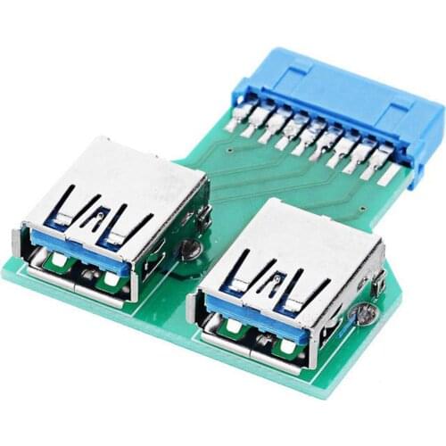 Jimier Dual USB 3.0 A Type Female to Motherboard 20/19 Pin Box Header Slot Adapter PCBA