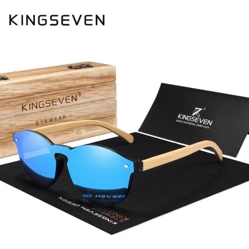 KINGSEVEN Brand Fashion 100%Handmade Natural Bamboo Men Sunglasses Round Polarized Sun Glasses Women UV400 Mirror Eyewear