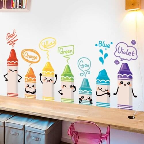 Colorful Pencil Crayon Wall Stickers Home Decoration Pvc Diy Removable Kids Rooms Decals Wallpaper